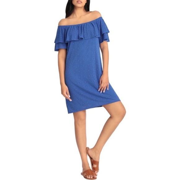 London Times Dresses & Skirts - London Times - Off-The-Shoulder Ruffle Shift Dress Size LP